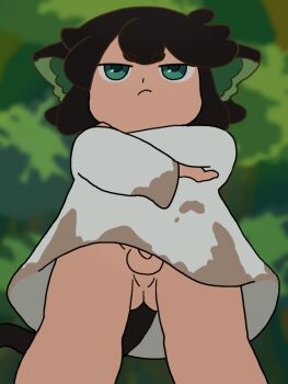 1boy aba_oji animal_ears crossed_arms luo_xiaohei luo_xiaohei_zhanji penis shirt shota solo tail white_shirt