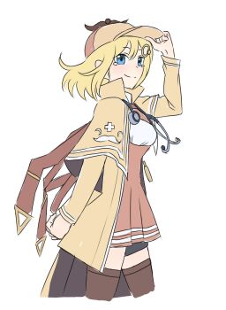 1girl blonde_hair blue_eyes detective flat_color hat highres hololive hololive_english holomyth pathroutes simple_background sketch smile tears virtual_youtuber watson_amelia watson_amelia_(1st_costume) white_background