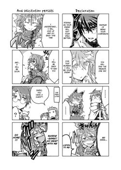 Rule 34 | 10s, 2boys, 2girls, :d, akatsuki (log horizon), animal ears, armor, blush, cloak, close-up, comic, english text, fox ears, fox tail, from side, glasses, greyscale, hard-translated, highres, log horizon, looking at viewer, monochrome, multiple boys, multiple girls, naotsugu (log horizon), nose blush, nureha (log horizon), open mouth, profile, sasarai sawa, shiroe (log horizon), smile, speech bubble, tail, talking, third-party edit, upper body