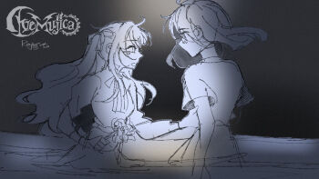 2girls bang_dream! bang_dream!_it&#039;s_mygo!!!!! blush chinese_commentary commentary_request dated floating_hair highres long_hair long_sleeves medium_hair misumi_uika multiple_girls multiple_monochrome open_mouth shirt short_hair sidelocks signature sketch togawa_sakiko yoyoray20001996