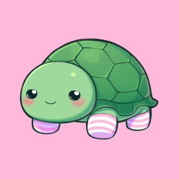 blush chibi chibi_only commentary english_commentary full_body highres melon-fox no_humans pink_background pink_socks simple_background socks striped_clothes striped_socks turtle vedal987 vedal_ai virtual_youtuber white_socks