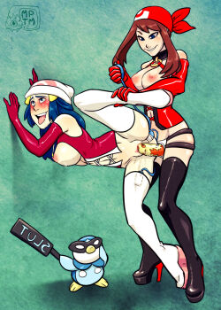 2girls against_wall ahegao anal anal_object_insertion bandana beanie blue_eyes blue_hair blush boots breasts brown_hair clitoris clothed_sex collar combusken controller corset dawn_(pokemon) dildo dominatrix double_penetration elbow_gloves femdom fucked_silly gen_3_pokemon gen_4_pokemon gloves hat high_heel_boots high_heels inflatable_toy large_breasts latex latex_gloves latex_legwear leg_lift long_hair may_(pokemon) multiple_girls multiple_penetration my_pet_tentacle_monster nintendo nipple_leash nipple_piercing nipple_rings nipple_slip nipples object_insertion paddle piercing piplup platform_footwear platform_heels pokemon pokemon_(creature) pussy pussy_juice remote_control remote_control_vibrator rolling_eyes sex sex_from_behind sex_toy sidelocks strap-on sweat text_focus thigh_boots thighhighs tongue tongue_out torogao uncensored underwear vaginal vibrator wailord yuri