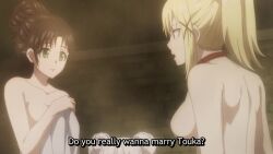 3girls animated anime_screenshot anri_haynesworth ass back bath bathing black_hair black_thighhighs blonde_hair bra breasts butt_crack choker closed_eyes collarbone completely_nude convenient_censoring dimples_of_venus double_bun dressing flat_chest green_eyes groin hair_bun hair_ornament hair_over_breasts highres large_breasts marguerite_farom mole mole_under_eye multiple_girls nude panties partially_visible_vulva ponytail red_choker red_eyes sideboob sidelocks sitting sound standing steam steam_censor strapless strapless_bra subtitled tagme thick_thighs thighhighs thighs toned toned_female toned_stomach towel underwear video water white_bra white_hair white_panties wide_hips x_hair_ornament yuna_yunis yuusha_ga_shinda!