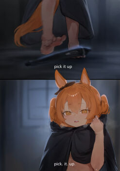 animal_ears bow bowtie feet hair_ornament highres horse_ears horse_girl horse_tail kicking mayano_top_gun_(umamusume) orange_eyes orange_hair pen puss_in_boots:_the_last_wish shrek_(series) tail theflatfacadeds umamusume