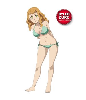 Rule 34 | 1girl, barefoot, black clover, bra, breasts, feet, leozurcxxx, long hair, mimosa vermillion, orange hair, panties, smile, solo, swimsuit, transparent background, underwear