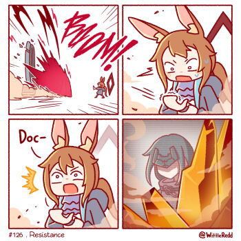 Rule 34 | 2girls, amiya (arknights), animal ears, arknights, arknights: endfield, ascot, black hair, black jacket, brown hair, crystal, endministrator (arknights), female endministrator (arknights), frilled ascot, frills, highres, hood, hooded jacket, jacket, multiple girls, portal (object), purple ascot, rabbit ears, rabbit girl, short hair, stargate (series), wittle red