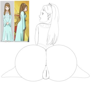 anal_invitationass asha_(ni_no_kuni) ass astrid_astrum_(ni_no_kuni) blue_dress brown_hair crown dress earrings grey_crown jewelry long_hair netflix ni_no_kuni ni_no_kuni_(netflix) non-web_source