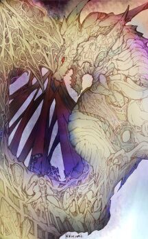 Rule 34 | axe, bahamut (final fantasy), battle axe, commentary, crystal, dragon, final fantasy, final fantasy xiv, gun, mage staff, monster, monster focus, no humans, rapier, red eyes, ruka (blueplus84), shield, staff, sword, twitter username, weapon, western dragon