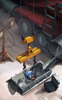 1girl absurdres arms_behind_back ball_gag bdsm bodysuit bondage bound concrete crane_(machine) crying crying_with_eyes_open drooling execution gag gag_harness gagged highres immobilization impossible_bodysuit impossible_clothes kumachi_(aikawaakeya) latex latex_bodysuit long_hair looking_up original remote_control_vibrator restrained sex_toy solo stuck suspension tears very_long_hair vibrator yellow_eyes