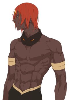 Rule 34 | 1boy, abs, adam's apple, armlet, ashwatthama (fate), closed mouth, commentary request, dark-skinned male, dark skin, fate/grand order, fate (series), jewelry, kokujin youhei, male focus, nipples, red hair, short hair, shredded muscles, simple background, solo, toned, toned male, topless male, upper body, white background