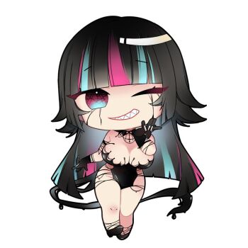 Rule 34 | 029jrr, 1girl, ;d, black dress, black gloves, black hair, black liquid, blue eyes, blue hair, blunt bangs, breasts, chibi, cleavage, collar, commentary, dress, emma llama, full body, gloves, high heels, indie virtual youtuber, ink, large breasts, liquid clothes, liquid dress, liquid from eyes, liquid tail, long hair, multicolored eyes, multicolored hair, one eye closed, open mouth, pink eyes, pink hair, sharp teeth, smile, solo, streaked hair, teeth, two-tone eyes, very long hair, virtual youtuber