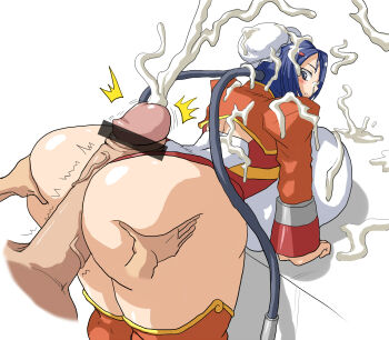 1girl aq_interactive arcana_heart ass ass_grab atlus blue_eyes blue_hair blush breasts bukkake bun_cover buttjob buttjob_over_clothes censored clothed_sex costume cum cum_on_body cum_on_breasts cum_on_clothes cum_on_hair cum_on_upper_body doggystyle double_bun ejaculation examu facial from_behind gigantic_breasts hair_bun huge_ass huge_penis looking_back mei-fang orgasm overflow penis rorri_(higgy) sex sex_from_behind