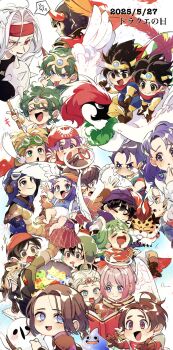 2025 6+boys 6+girls aged_down ancestor_and_descendant angel angel_wings anger_vein anlucea anniversary bandana blonde_hair blue_eyes blush bob_cut book borongo brother_and_sister brown_eyes brown_gloves brown_hair cheese circlet commentary_request cousins crying crying_with_eyes_open curly_hair dated dragon_quest dragon_quest_i dragon_quest_ii dragon_quest_iii dragon_quest_iv dragon_quest_ix dragon_quest_v dragon_quest_vi dragon_quest_vii dragon_quest_viii dragon_quest_x dragon_quest_xi drooling everyone eyelid_pull fake_horns feathers food gem gloves goggles goggles_on_headwear gold_circlet great_sabrecub green_eyes green_hair hair_pulled_back halo hat_flaps henry_(dq5) hero_(dq1) hero_(dq10) hero_(dq11) hero_(dq3) hero_(dq4) hero_(dq5) hero_(dq6) hero_(dq7) hero_(dq8) hero_(dq9) heroine_(dq3) heroine_(dq4) heroine_(dq9) highres holding holding_book holding_pillow horns in-franchise_crossover mamesan_2024 medium_hair mole mole_under_mouth mouse_(animal) multiple_boys multiple_girls munchie_(dq8) open_mouth orange_bandana parted_hair pauldrons pillow pink_hair pisaro pout prince_of_lorasia prince_of_samantoria princess_of_moonbrook profile purple_hair purple_turban ramia_(dq3) red_eyes red_gemstone riding rikka_(dq9) roto's_emblem roto_(dq3) short_hair siblings sleeping slime_(dragon_quest) speech_bubble spiked_hair spiked_pauldrons spikes spoken_anger_vein sweatdrop tania_(dq6) taunting tears terry_(dq6) tockle_(dq11) tongue tongue_out turban white_hair white_wings wings