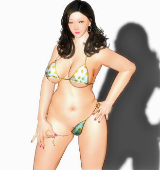 1girl bikini black_hair breasts earrings female_pubic_hair jewelry kill_the_king large_breasts long_hair mature_female nail_polish navel pubic_hair shadow side-tie_bikini_bottom solo swimsuit