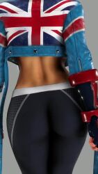 1girl 3d animated ass black_leggings blonde_hair blue_jacket cammy_white capcom cropped_jacket female_focus from_behind game_screenshot highres jacket leggings skin_tight solo street_fighter street_fighter_6 thick_thighs thighs union_jack video video_game_screencap walking