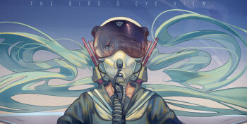 1girl aqua_eyes aqua_hair female_focus gohei hatsune_miku highres long_hair norizc one_eye_covered pilot pilot_suit piloting reflection solo twintails upper_body very_long_hair vocaloid