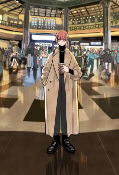 4boys 6+girls angel_devil_(chainsaw_man) angel_wings black_coat black_hair black_pantyhose black_shirt black_shoes black_shorts blonde_hair blue_coat brown_coat chainsaw_man coat cup denji_(chainsaw_man) eyepatch full_body grey_pants halo hayakawa_aki higashiyama_kobeni highres himeno_(chainsaw_man) holding holding_cup holding_hands hood hood_up indoors jewelry light_smile long_coat long_hair looking_at_viewer makima_(chainsaw_man) multiple_boys multiple_girls necklace orange_eyes pants pantyhose ponytail power_(chainsaw_man) red_hair reze_(chainsaw_man) shirt shoes short_hair short_ponytail shorts sidelocks takeuchi_ryousuke tile_floor tiles trench_coat turtleneck violence_fiend_(chainsaw_man) wings