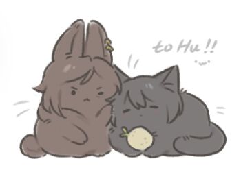 animal_focus animalization cat ear_piercing gift_art highres limbus_company no_humans ohzv outis_(project_moon) piercing potato project_moon rabbit simple_background white_background yi_sang_(project_moon)