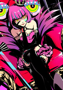 blunt_bangs choker commentary_request crown facial_mark glowing glowing_eyes heart heart_facial_mark hiiragi_alice mini_crown o-ring persona persona_5 persona_5_scramble:_the_phantom_strikers shadow_(persona) werkbau