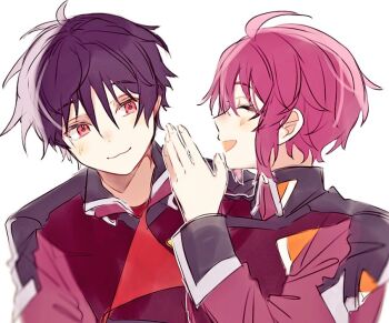 Rule 34 | 1boy, 1girl, ahoge, black hair, blush, breasts, closed eyes, compass uniform, couple, er1ji6ou2004, gundam, gundam seed, gundam seed freedom, long sleeves, lunamaria hawke, military, military uniform, open mouth, purple hair, red eyes, shinn asuka, short hair, smile, upper body