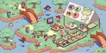 6+girls aki_minoriko aki_shizuha alice_margatroid bishamonten&#039;s_pagoda black_hair blonde_hair blue_hair bridge brown_hair controller dark_haired_kappa extra famicom feathers fish flower game_console grass green_hair grey_hair hakurei_reimu hat heart himekaidou_hatate ibuki_suika inubashiri_momiji joystick kagiyama_hina kaminendo kappa kappa_mob_(touhou) kawashiro_nitori kazami_yuuka kirisame_marisa kochiya_sanae moriya_suwako multiple_girls musical_note nagae_iku nazrin new_mask_of_hope nintendo_64 pixel_art quaver shameimaru_aya speech_bubble spoken_musical_note super_famicom television toramaru_shou touhou tree umbrella water yasaka_kanako