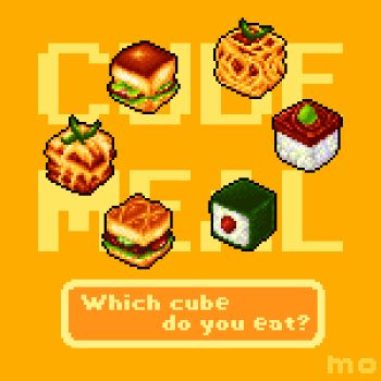 animated animated_gif artist_logo burger food food_focus lettuce logo no_humans onigiri orange_background original pasta pixel_art pizza rice sandwich spaghetti sushi yuuki_mokuya