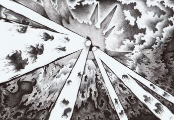 1girl 6+others absurdres battle blank_eyes bug cloak eye_beam greyscale highres holding holding_weapon hollow_knight horns insect knight_(hollow_knight) mask monochrome moth multiple_others nail_(hollow_knight) no_humans petah55 radiance_(hollow_knight) shade_(hollow_knight) size_difference weapon wings