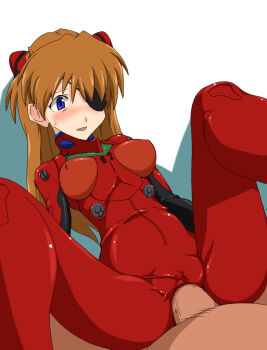 00s 10s 1boy 1girl ass blue_eyes blush bodysuit censored cl-55 clothed_sex curvy evangelion:_2.0_you_can_(not)_advance evangelion:_3.0_you_can_(not)_redo eyepatch happy_sex hetero latex mecha_pilot_suit missionary neon_genesis_evangelion nipples orange_hair penis plugsuit_(evangelion) pussy rebuild_of_evangelion sex solo_focus souryuu_asuka_langley through_clothes vaginal wide_hips