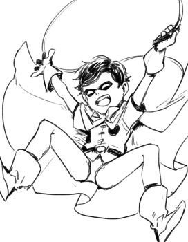 1boy batman_(series) black_hair cape dc_comics dick_grayson doudoude_dou gloves male_focus robin_(dc) short_hair simple_background solo