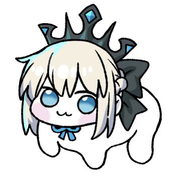 :3 blue_eyes creature doro_(nikke) fate/grand_order fate_(series) goddess_of_victory:_nikke long_hair looking_at_viewer morgan_le_fay_(fate) non-web_source radishkek tiara white_hair