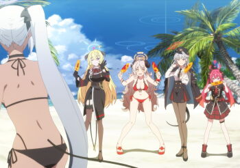 Rule 34 | akari (blue archive), artist request, bikini, black bikini, black dress, black garter straps, black gloves, black jacket, black necktie, black shirt, black shoes, black skirt, black thighhighs, blue archive, blue eyes, blue halo, blush, breasts, cleavage, closed mouth, corn, dark-skinned female, dark skin, demon girl, demon horns, demon tail, dress, food, game cg, garter straps, gloves, grey hair, hair between eyes, halo, haruna (blue archive), high-waist skirt, highres, holding, holding food, horns, iori (blue archive), iori (swimsuit) (blue archive), izumi (blue archive), izumi (swimsuit) (blue archive), jacket, jacket on shoulders, junko (blue archive), large breasts, long hair, long sleeves, necktie, non-web source, official alternate costume, official art, one eye closed, open mouth, plaid clothes, plaid skirt, red bikini, red eyes, red hair, red halo, red necktie, red sandals, red skirt, sandals, shirt, shoes, short sleeves, sidelocks, skirt, smile, swimsuit, tail, thighhighs, twintails, white shirt, yellow eyes, yellow halo