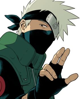 1boy black_eyes black_gloves fingerless_gloves flak_jacket forehead_protector gloves green_jacket grey_hair hatake_kakashi highres jacket konohagakure_shinobi_uniform konohagakure_symbol looking_at_viewer male_focus mask mouth_mask naruto_(series) sameccor short_hair solo spiked_hair upper_body white_background