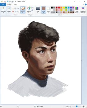 Rule 34 | 1boy, art program in frame, black hair, christian young, commentary, cropped shoulders, english commentary, looking to the side, male focus, microsoft paint (medium), microsoft paint (software), original, parted lips, portrait, screencap, short hair, solo, surprised, swept bangs, wide-eyed