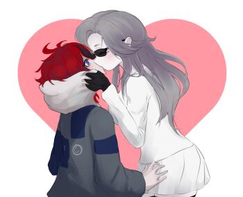 2girls aotsuki_eito artist_request black_thighhighs genderswap genderswap_(mtf) gloves highres hood hoodie multiple_girls non-web_source rivdevy skirt source_request sumino_takumi sunglasses the_hundred_line_-last_defense_academy- thighhighs yuri