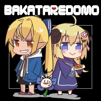 animal_ear_fluff animal_ears aqua_eyes blonde_hair blue_eyes braid cosplay dark-skinned_female dark_elf dark_skin elf flowey_(undertale) fox_ears hair_ribbon high_ponytail hololive horns long_hair multicolored_hair pointy_ears ponytail ribbon sans_(cosplay) sans_(undertale) sheep_ears sheep_girl sheep_horns shirakami_fubuki shirakami_fubuki_(artist) shiranui_flare side_braid streaked_hair toriel toriel_(cosplay) tsunomaki_watame undertale utdr_(toby_fox) very_long_hair virtual_youtuber white_hair