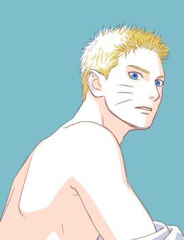 Rule 34 | 1boy, blonde hair, blue background, blue eyes, boruto: naruto next generations, commentary request, facial mark, from side, highres, looking at viewer, male focus, matsu (fu6ide2), naruto (series), parted lips, solo, upper body, uzumaki naruto, whisker markings