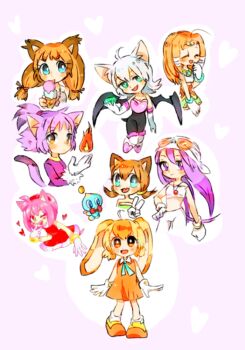 6+girls amy_rose blaze_the_cat blue_eyes blush bow bowtie brown_hair chaos_emerald cheese_(sonic) child collar cream_the_rabbit dress eating emerald fire flower_momo2 food gloves green_eyes grey_hair hair_tie heart humanization ice_cream legs marine_the_raccoon medium_hair multiple_girls one_eye_closed orange_eyes orange_hair pants pink_hair purple_eyes purple_hair rouge_the_bat sega shoes skirt smile socks sonic_(series) sonic_advance_(series) sonic_advance_2 sonic_adventure sonic_adventure_2 sonic_boom_(series) sonic_riders_(series) sonic_rush sonic_rush_adventure sticks_the_badger strapless tight_clothes tikal_the_echidna tube_top twintails wave_the_swallow wink