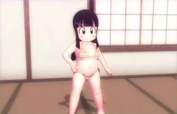 1girl 3d animated artist_request bikini black_eyes black_hair chi-chi_(dragon_ball) dragon_ball female_focus loli long_hair looking_at_viewer solo swimsuit video video