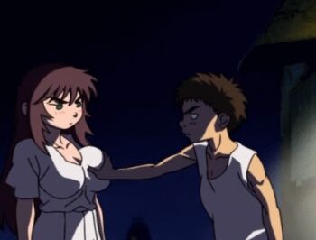 1boy 1girl animated animated_gif annoyed asagiri_junko blush breast_fondling breasts embarrassed grabbing_another's_breast groping groping_breast large_breasts mizuno_kanta pervert sunabouzu