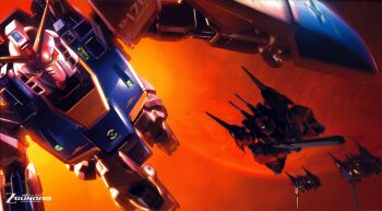 absurdres aeug army artist_request bazooka_(gundam) beam_rifle box_art emblem energy_gun english_text fleet green_eyes gundam gundam_mk_ii highres machinery mecha mecha_focus mobile_suit no_humans official_art one-eyed painting_(medium) realistic rick_dias robot roundel scan science_fiction shield space sun sunlight title traditional_media v-fin weapon zero_gravity zeta_gundam