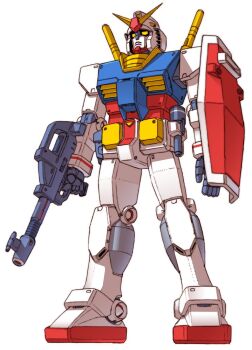 Rule 34 | 1970s (style), 1980s (style), beam rifle, colored lineart, commentary request, earth federation, energy gun, explosive, funbolt, grenade, gundam, holding, holding weapon, mecha, mecha focus, mobile suit, mobile suit gundam, no humans, oldschool, original, redesign, retro artstyle, robot, rx-78-2 gundam, science fiction, shield, solo, stick grenade, super robot, v-fin, weapon, white background, yellow eyes