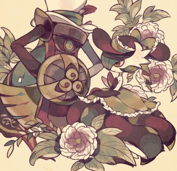 aegislash bad_id bad_pixiv_id clothed_pokemon creature eye_contact flower gardevoir gen_3_pokemon gen_6_pokemon looking_at_another maru_(umc_a) mega_evolution mega_gardevoir mega_pokemon nintendo pokemon pokemon_(creature)