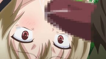 10s 1girl animated animated_gif blonde_hair censored cum cum_in_mouth cum_overflow deepthroat fellatio forced iris_(ochi_mono_rpg_seikishi_luvilias) majin_label ochi_mono_rpg_seikishi_luvilias oral orc penis tagme tears torogao upside-down