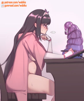 ... 1girl anal anal_object_insertion black_hair blush breasts casual_nudity censored chair cowboy_shot deep_insertion desk dildo double_insertion double_penetration dress elbow_gloves fate/grand_order fate_(series) female_focus female_masturbation fingerless_gloves from_side glasses gloves gown gradient_background graphic_tablet hairband head_rest heart heart_censor huge_dildo kakuchou_no_ou large_insertion long_hair masturbation medium_breasts multiple_insertions naked_gown object_insertion osakabehime_(fate) pointless_censoring pussy_juice pussy_juice_trail sex_toy short_sleeves sideboob sidelocks simple_background sitting solo speech_bubble spoken_ellipsis stomach_bulge stylus sweat sweatdrop vaginal vaginal_object_insertion very_long_hair wide_sleeves