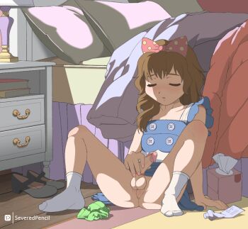 1futa animated animated_gif ankle_socks artist_name bare_arms bare_legs bed bedroom blue_dress blunt_bangs book bouncing_penis bouncing_testicles bow brown_hair butt_crack buttons cleft_of_venus closed_eyes clothes_lift cock_ring collarbone colored_skin comforter dress erection fingernails flat_chest full-package_futanari futanari futanari_masturbation indoors knees lamp lampshade legs loli looping_animation lube_bottle mary_janes masturbation mattress medium_hair moaning nightstand no_panties on_floor open_mouth pale_skin panties penis pillow pixiv_id polka_dot polka_dot_bow pussy reclining rug severed_pencil sex_toy shaded_face shoes sitting skirt skirt_lift socks solo spread_legs teeth testicles tissue tissue_box uncensored underwear unworn_panties wooden_floor