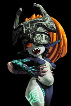 black_skin blush breasts colored_sclera colored_skin disembodied_hand fangs hands_on_another's_waist helmet_over_one_eye imp link medium_breasts midna multicolored_skin navel neon_trim nintendo oppmann orange_hair shortstack solo_focus stomach the_legend_of_zelda the_legend_of_zelda:_twilight_princess thick_thighs thighs two-tone_skin yellow_sclera