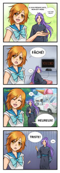 ... 1girl 2boys 4koma :d :| absurdres black_kimono blue_bow blue_bowtie blue_sailor_collar bow bowtie brooch brother_and_sister closed_eyes closed_mouth comic day dropped_food expressionless flat_screen_tv floral_print food food_stand food_truck french_text game_console hair_between_eyes highres holding holding_food holding_ice_cream ice_cream ice_cream_stand introduction japanese_clothes jewelry kimono long_hair looking_at_viewer looking_back multiple_boys nadeshicon nadeshiko_(nadeshicon) obi official_art open_mouth orange_eyes orange_hair outdoors ponytail print_kimono purple_hair sailor_collar saito_(nadeshicon) sash second-party_source shirt short_hair short_sleeves siblings sitting smile sparkle sparkling_aura speech_bubble spoken_ellipsis standing tearing_up television translated vikisaki white_shirt yellow_eyes you_died