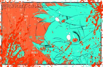 Rule 34 | 2boys, basil (faraway) (omori), basil (omori), blood, crying, crying with eyes open, double-parted bangs, glitch, hair between eyes, kauchi (kani10cauchi), limited palette, male focus, multiple boys, omori, parted lips, red eyes, short hair, sidelocks, sunny (omori), tears, twitter username