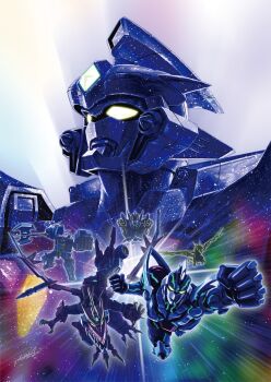 axe battle_axe crossed_arms dynarex goldburn gridknight_(ssss.gridman) gridman_(character) gridman_(ssss) gridman_universe gridman_universe_(movie) highres holding holding_axe no_humans official_art powered_zenon robot weapon