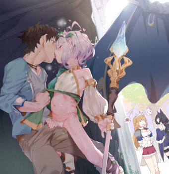 1boy 3girls age_difference animal_ears antenna_hair black_hair breasts brown_hair bulge cat_ears cleavage closed_mouth covered_erect_nipples crotch_rub detached_sleeves erection erection_under_clothes exhibitionism fingernails flat_chest french_kiss heart heavy_breathing hetero holding holding_staff karochii karyl_(princess_connect!) kiss kokkoro_(princess_connect!) legs loli long_hair masturbation micro_panties multiple_girls navel orange_hair panties pecorine_(princess_connect!) princess_connect! public_indecency ribs road rubbing saliva see-through_clothes see-through_sleeves short_hair side-tie_panties spread_legs staff stealth_sex stomach street sweat tongue tongue_out underwear white_hair white_panties white_sleeves yuuki_(princess_connect!)